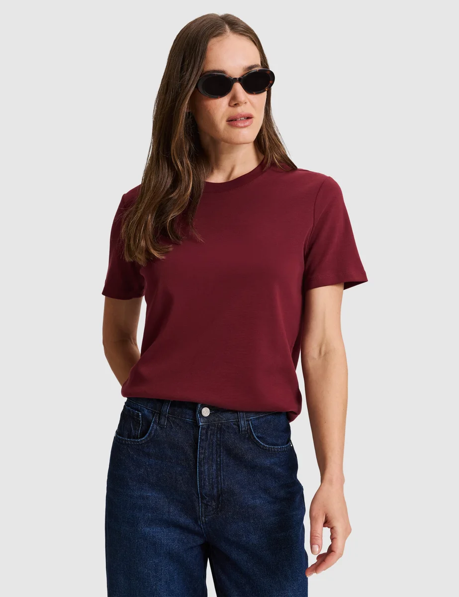 Bordo Regular Fit Bisiklet Yaka Basic Tişört